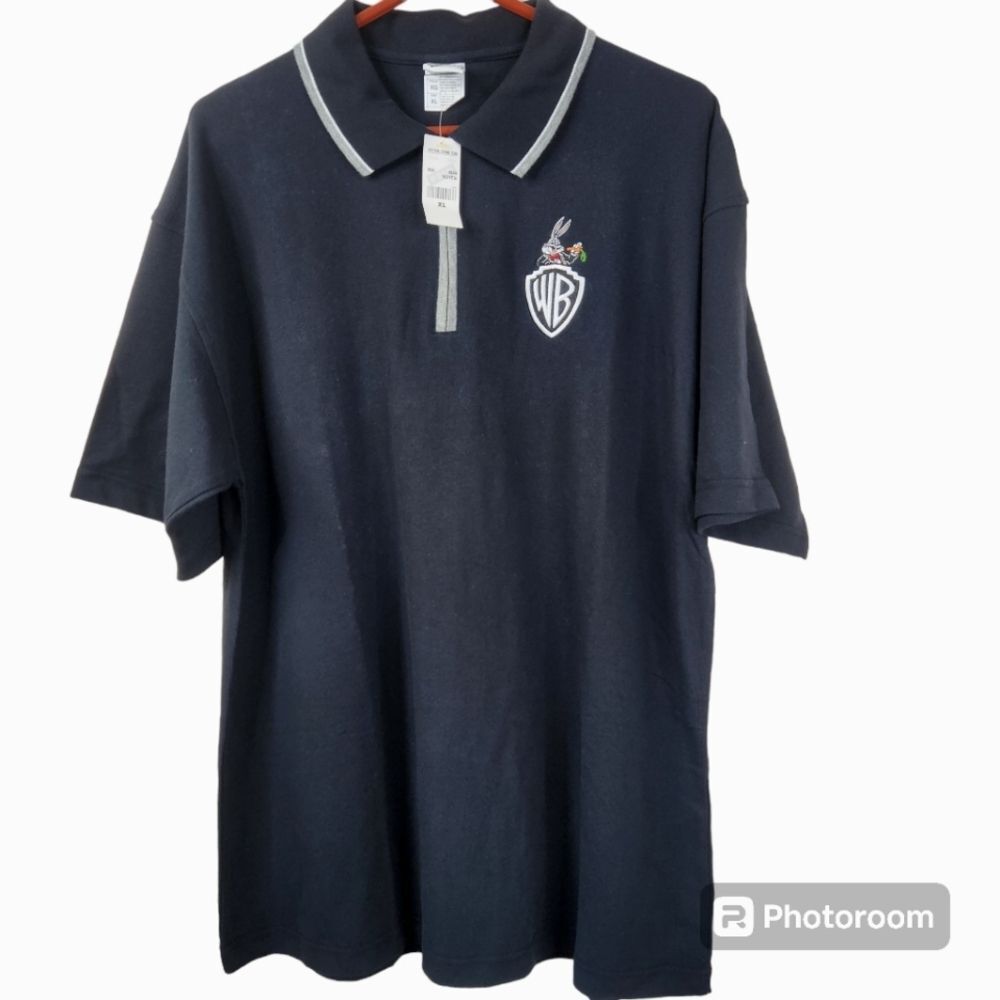 NEW VTG 1999 Warner Brothers Studio Mens Bugs Bunny 1/4 Zip Embroidered Polo XL